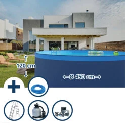 Watermen Verkaufe 38 Waterman Stahlwandpool Set (5-teilig) Rund 450x120 Cm, Stahl 0,4 Mm Anthrazit, Folie 0,3 Mm Blau, Overlap