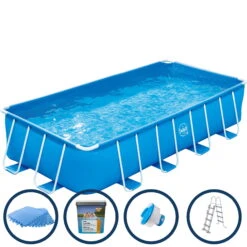Polygroup Summer Waves Frame Pool Set - Blauer Rechteckiger Pool, 4,88 X 2,44 X 1,07m, Inklusive Zubehör Bodenschutzmatten Blau 4mm