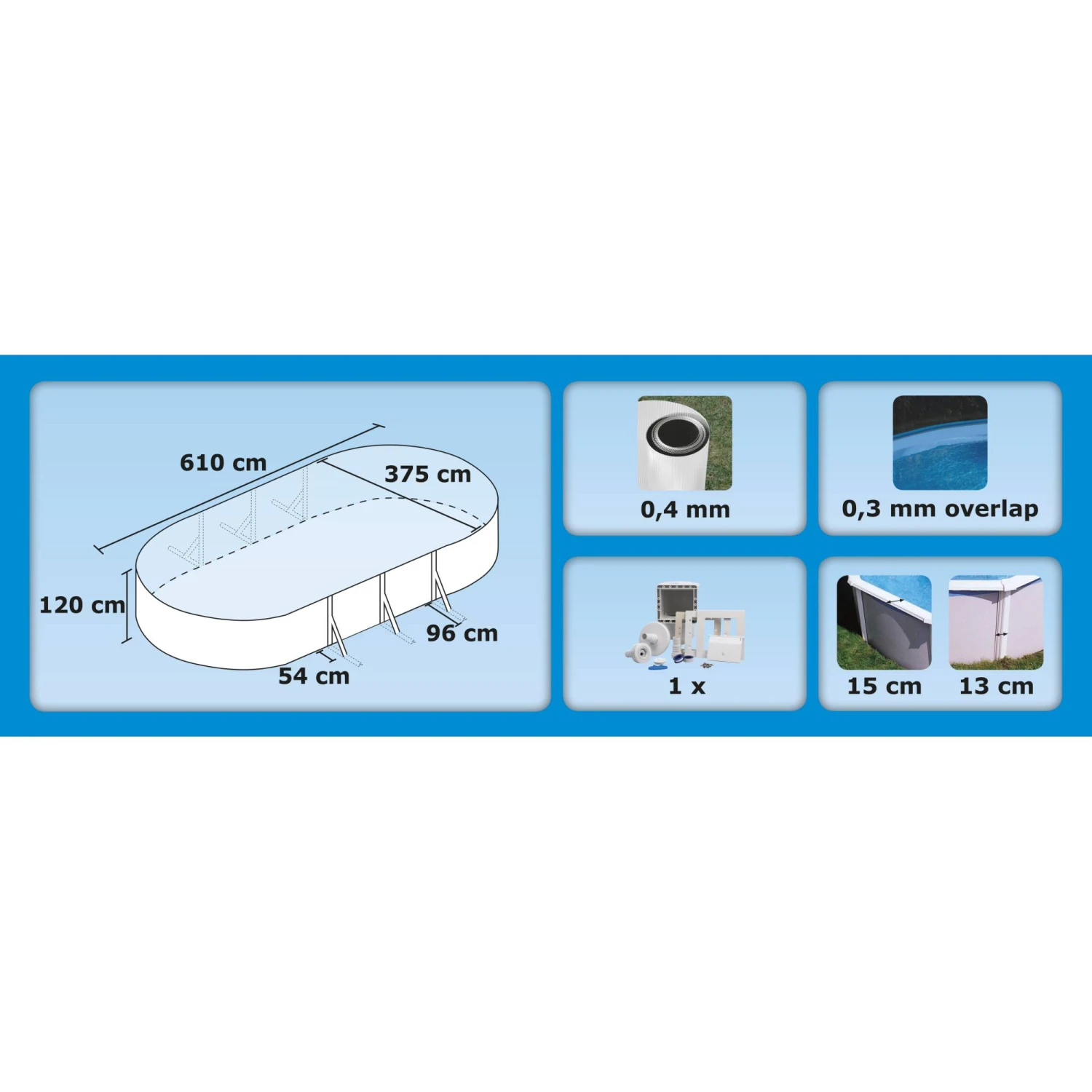 Stahlwandpool Ovalform Classic 610x360x120 Cm, Stahl 0,4 Mm Weiß, Folie 0,3 Mm Blau, Overlap 2 Stahlwandpool Ovalform Classic 610x360x120 Cm, Stahl 0,4 Mm Weiß, Folie 0,3 Mm Blau, Overlap – Bild 2