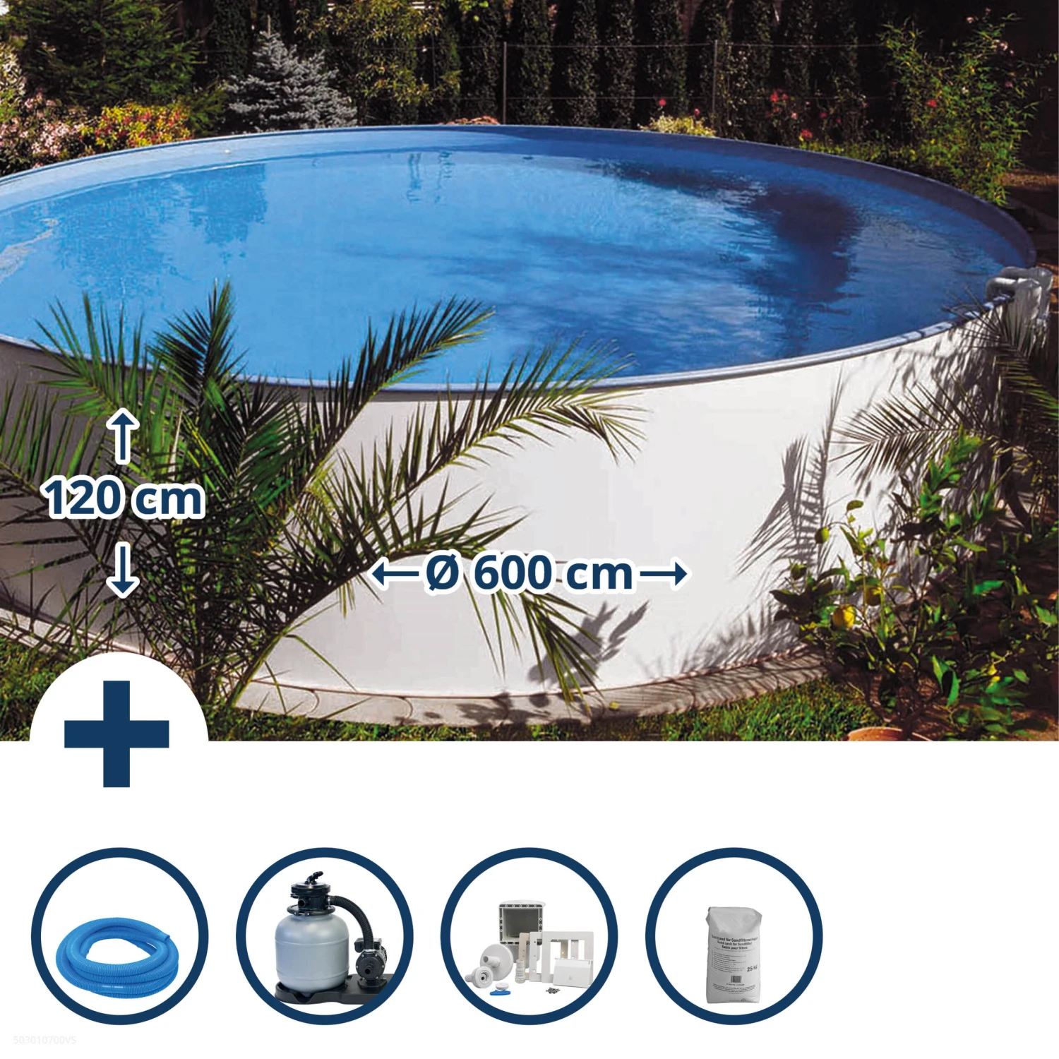 Stahlwandpool Set Rund Bermuda 600x120 Cm, Stahl 0,6 Mm Weiß, Folie 0,6 Mm Blau, Einhängebiese 1 Stahlwandpool Set Rund Bermuda 600x120 Cm, Stahl 0,6 Mm Weiß, Folie 0,6 Mm Blau, Einhängebiese