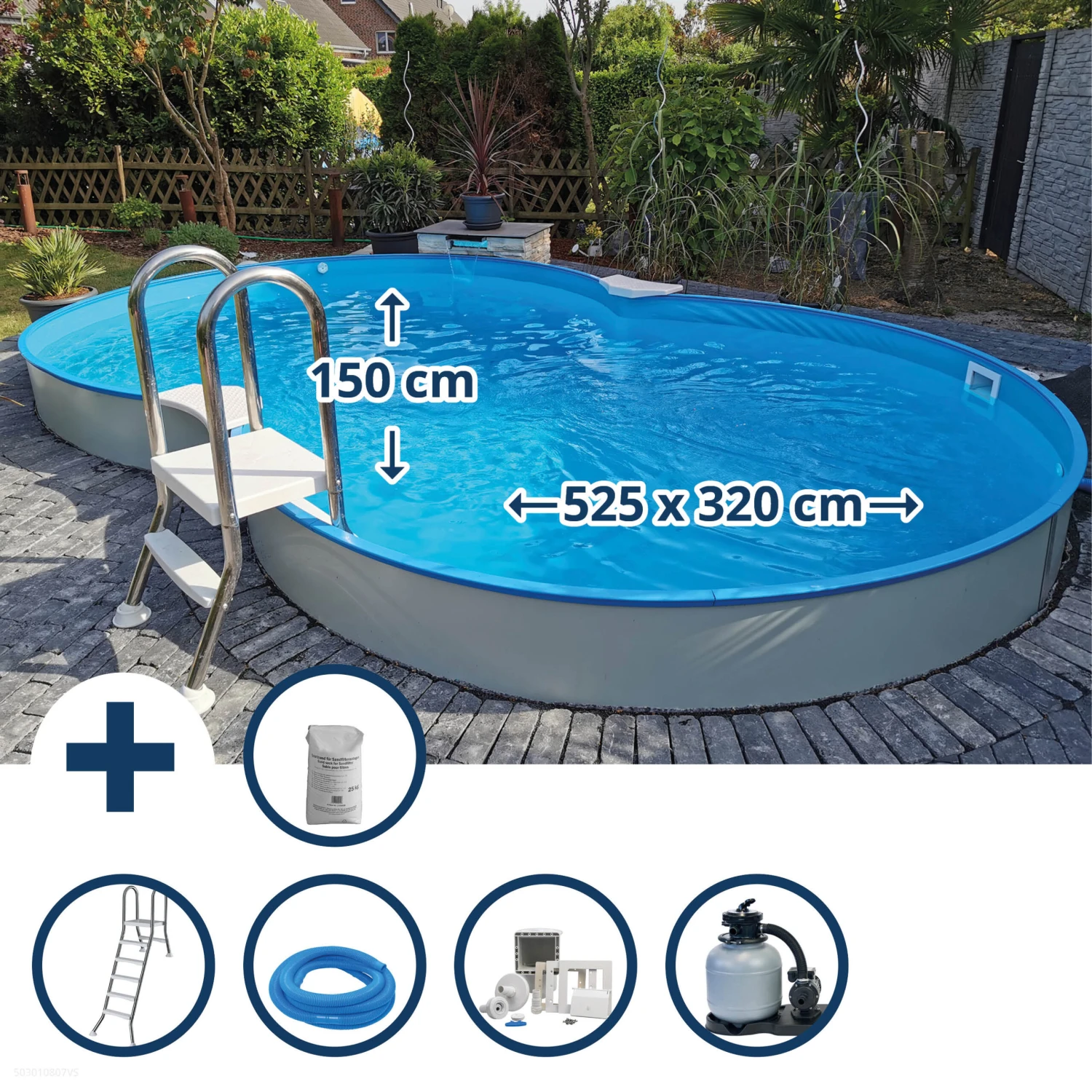 Waterman Stahlwandpool Set (9-teil) Halbhoch Achtform Calypso 525x320x150cm, Stahl 0,8mm Weiß Folie 0,6mm Bl. 1 Waterman Stahlwandpool Set (9-teil) Halbhoch Achtform Calypso 525x320x150cm, Stahl 0,8mm Weiß Folie 0,6mm Bl.