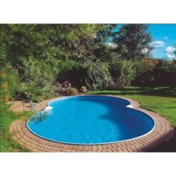 Waterman Stahlwandpool Set (10-teil) Tief Achtform Costa-Rica 625x360x150cm, Stahl 0,8mm Weiß Folie 0,6mm Bl. -Watermen Verkaufe Achtform pool versenkt mit Steinumrandung 5