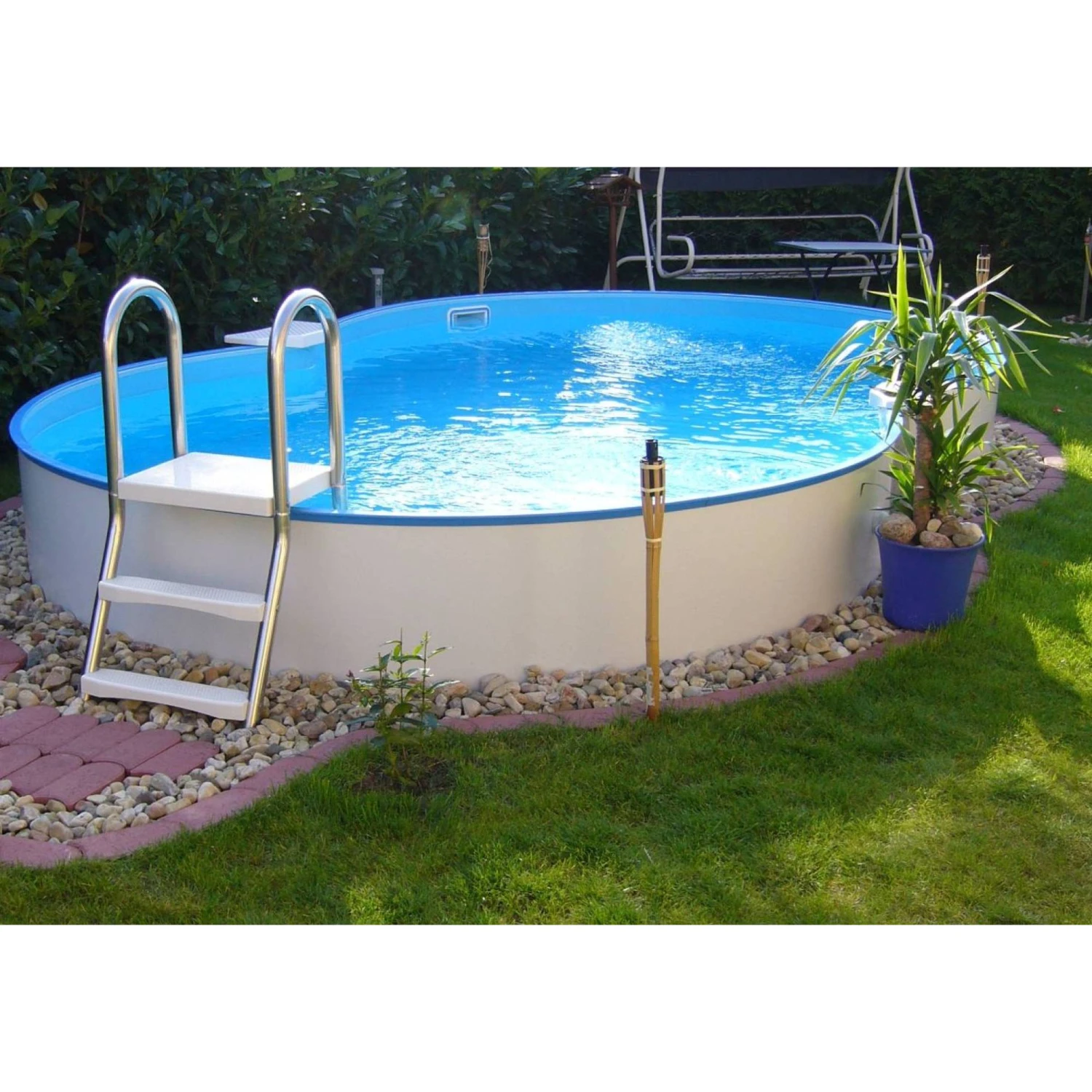 Waterman Stahlwandpool Set (9-teil) Halbhoch Achtform Cannes 625x360x150cm, Stahl 0,8mm Weiß Folie 0,6mm Bl. 2 Waterman Stahlwandpool Set (9-teil) Halbhoch Achtform Cannes 625x360x150cm, Stahl 0,8mm Weiß Folie 0,6mm Bl. – Bild 2