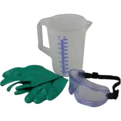 Chemie-Sicherheitsmess-Set- Messbecher, Schutzbrille, Schutzhandschuh, Web Shop