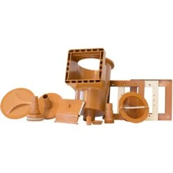 GRE Stahlwandpool Set (6-teilig) Hoch Rund 460 X 132 Cm, Stahl 0,45 Mm Holzoptik Folie 0,4 Mm Blau -Watermen Verkaufe Einbauskimmer und Einlaufduese braun 6