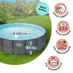 Polygroup Summer Waves Elite Frame Pool Rund - Rattan Dunkel Grau 549 X 132 Cm Solo (3000156)