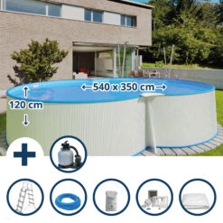 Waterman Stahlwandpool Set (6-teilig) Hoch Achtform 540 X 350 X 120 Cm, Stahl 0,4 Mm Weiß Folie 0,4 Mm Blau