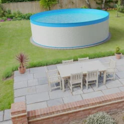 SUMMER FUN Stahlwandpool Set (3-teilig) Rund Athen 300x90 Cm, Stahl 0,3 Mm Weiß, Folie 0,2 Mm Blau, Overlap -Watermen Verkaufe Planet Pool Stahlwandpool weiss blau overlap OS 02 6