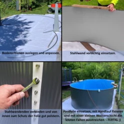 Waterman Stahlwandpool Set (6-teilig) Tief Achtform 540 X 350 X 120 Cm, Stahl 0,4 Mm Weiß Folie 0,4 Mm Blau -Watermen Verkaufe PlanetPool Achtformbecken Aufbaubilder 03 16