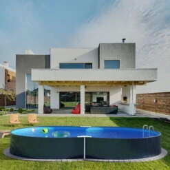 Stahlwandpool Achtform 470x300x120 Cm, Stahl 0,4 Mm Anthrazit, Folie 0,4 Mm Blau, Einhängebiese -Watermen Verkaufe S81068MSVS S81069MSVS S81073MSVS Stahlwandbecken Achtform Athrazit Blau 04