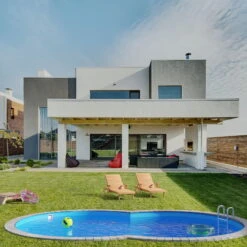 Stahlwandpool Achtform 540x350x120 Cm, Stahl 0,4 Mm Anthrazit, Folie 0,4 Mm Blau, Einhängebiese -Watermen Verkaufe S81068MSVS S81069MSVS S81073MSVS Stahlwandbecken Achtform Athrazit Blau 05 2