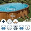 GRE Stahlwandpool Set (7-teilig) Hoch Oval 610 X 375 X 132 Cm, Stahl 0,45 Mm Holzoptik Folie 0,4 Mm Blau