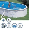 GRE Stahlwandpool Set (6-teilig) Hoch Oval Classic 730x360x120 Cm, Stahl 0,45mm Weiß Folie 0,3mm Blau