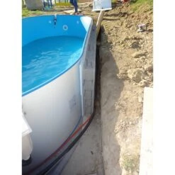 Stahlwandpool Ovalform Exklusiv 600x320x120 Cm, Stahl 0,6 Mm Weiß, Folie 0,6 Mm Blau, Einhängebiese -Watermen Verkaufe Stuetzmauern Stahlwandpool oval beim aufbau 1